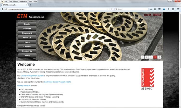 ETM Industries Inc. Website Screenshot